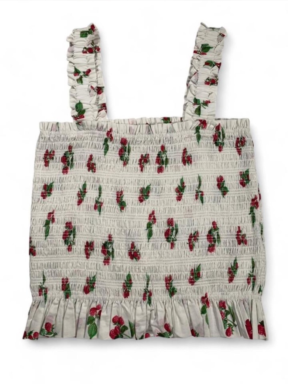 WAYF Raspberry Smocked Ruffle Tank Top Girly 100% Cotton - Picture 3 of 7